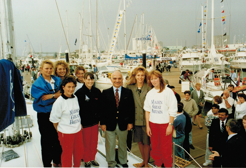 Tracy Edward and the Maiden team with HM King Hussein