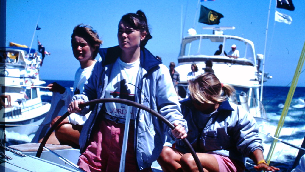 Tracy Edwards sailing Maiden during the Whitbread Race