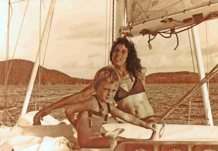 William Trubridge trying to imitate his mother doing yoga on their yacht "Hornpipe". Photo via www.williamtrubridge.com